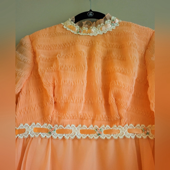 Vintage Chiffon Prairie Maxi Dress with Lace Trim - Picture 4 of 12